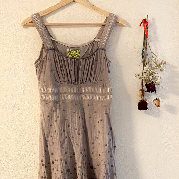 Anthropologie Floreat Embroidered Polka Dot A-Line Dress - Picture 3 of 8